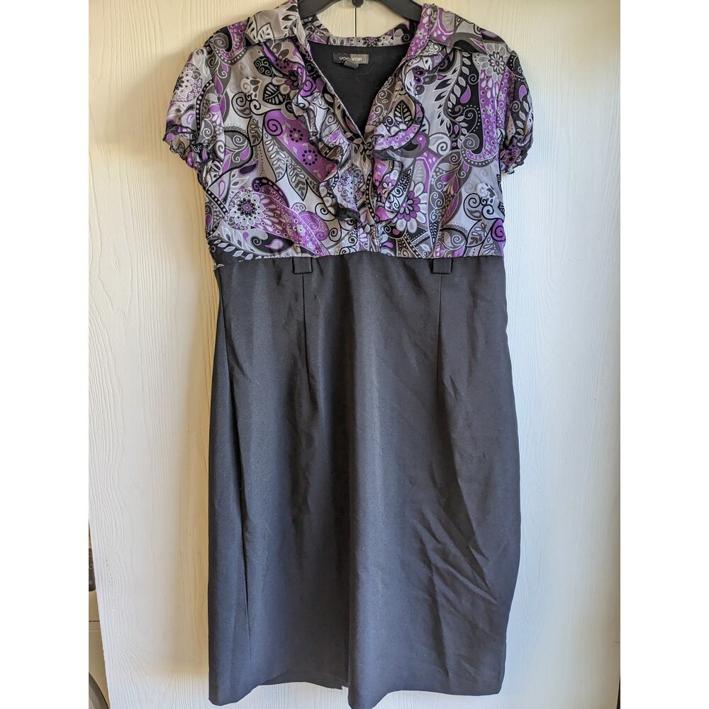 Voir Voir Women's Purple Black Short Sleeve V-neck Knee Length Dress Size 14